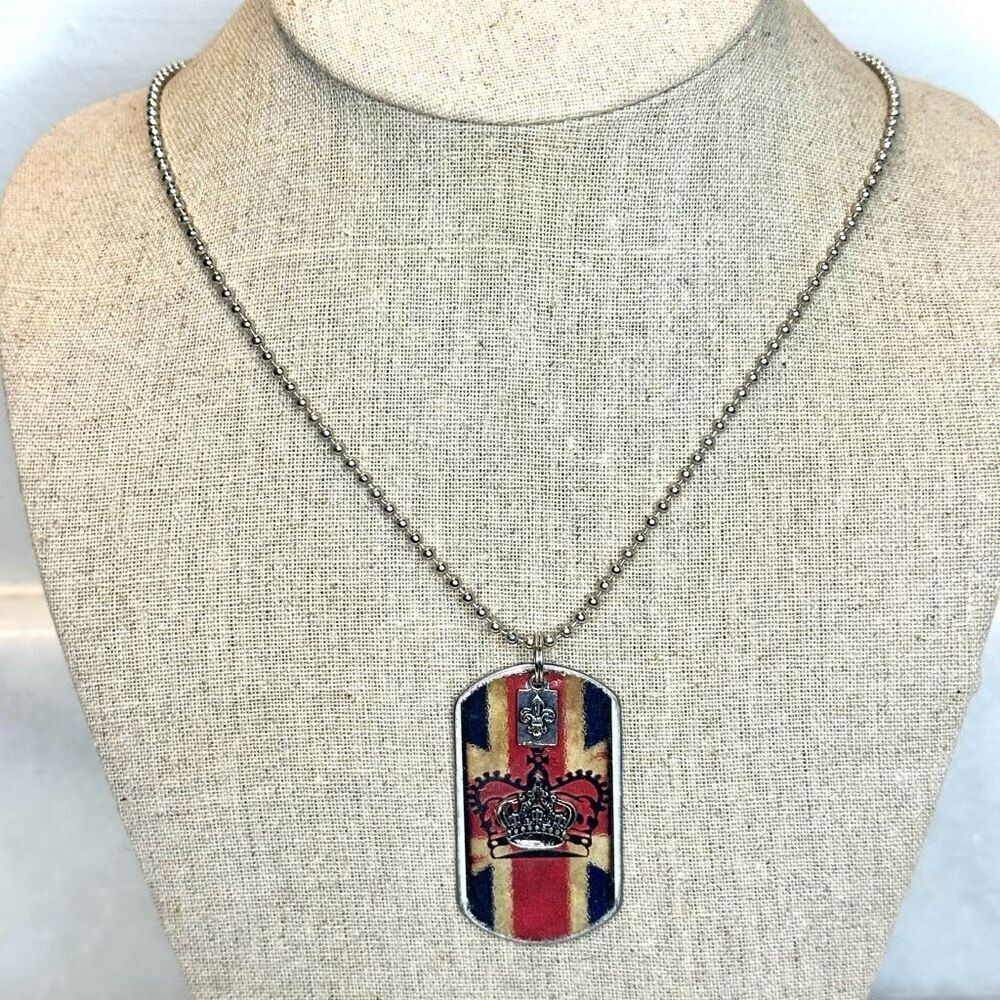 Kate Mesta Ball Chain British Crown Dog Pendant  Necklace Silver-tone 24"